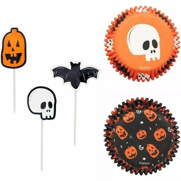 Skull Bat and Pumpkin Cupcake Kit 72-Piece with 48-Cups and 24-Picks by Wilton - Picture 4 of 9